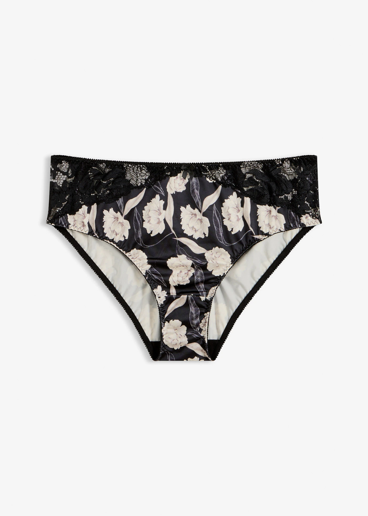 Maxislip met glaseffect en kanten details • zwart gebloemd • bonprix online shop