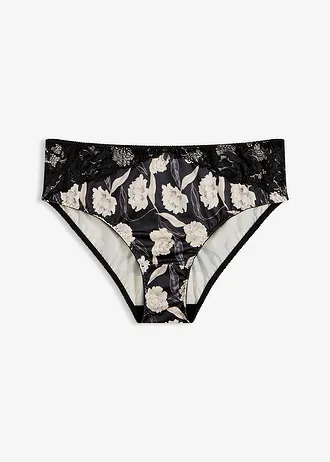 Maxislip met glaseffect en kanten details • zwart gebloemd • bonprix online shop