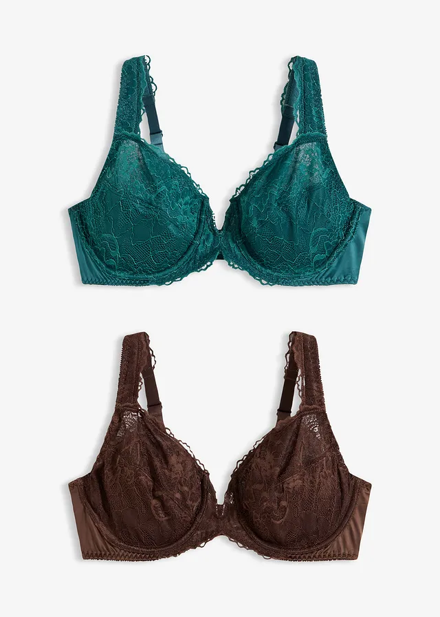 Beugel bh met glanseffect (set van 2) • pepergroen+donkerbruin • bonprix online shop
