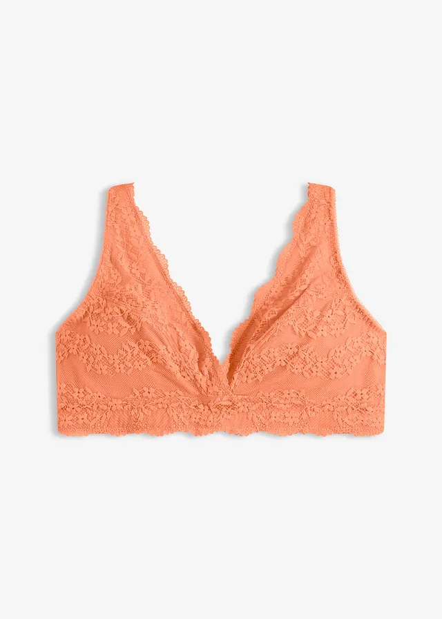 Soutien-gorge bralette confortable en coton et dentelle, Couleur: orange papaye