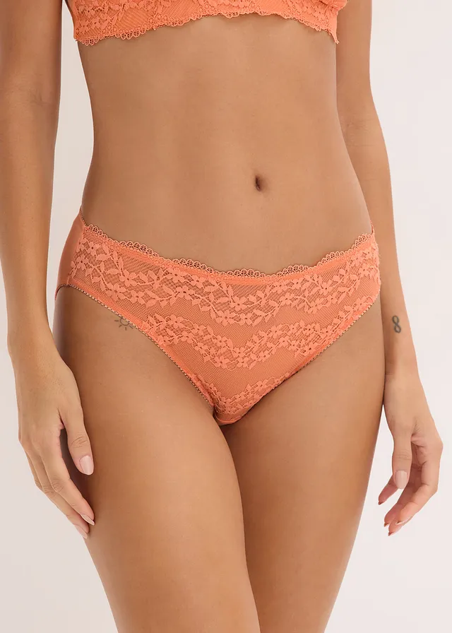 Slip en coton doux et dentelle, Couleur: orange papaye