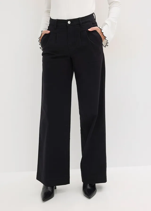 Wide leg bandplooibroek met een comfortabele tailleband • zwart • product-page.page-title-suffix