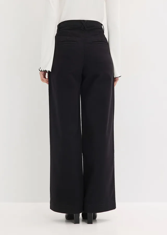 Pantaloni Wide Leg cu pense și talie comodă • negru • magazin bonprix