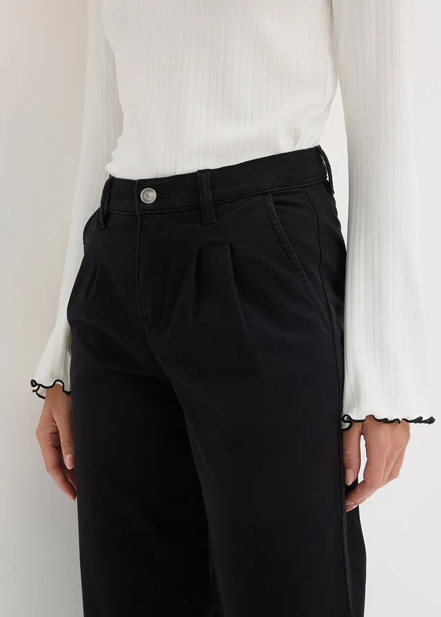 Wide leg bandplooibroek met comfortband • zwart • bonprix online shop