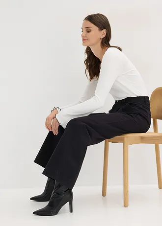 Spodnie z zakładkami i wygodnym pasem • czarny • sklep bonprix