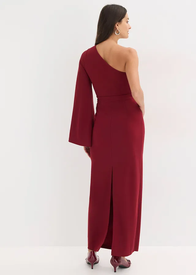 Robe de soirée une épaule, Couleur: rouge rubis