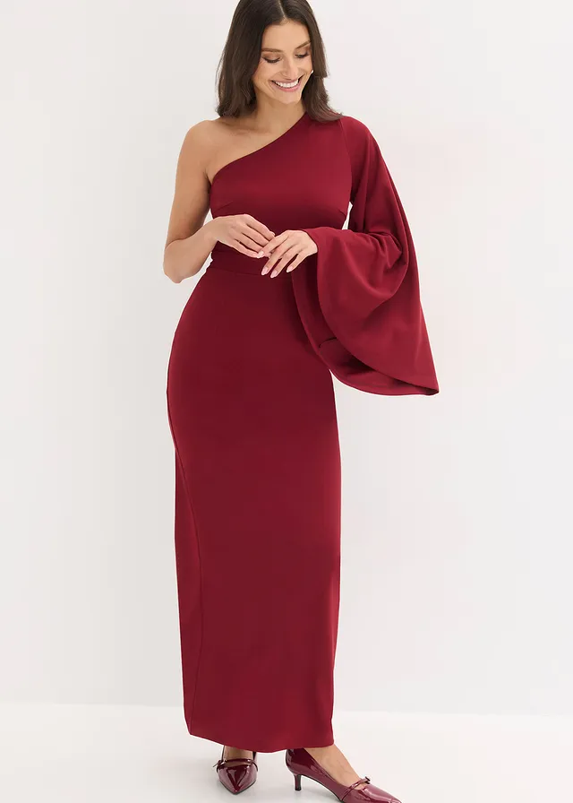 Robe de soirée une épaule, Couleur: rouge rubis