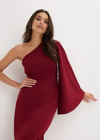 Večerné šaty, výstrih one-shoulder • rubínovo červená • obchod bonprix