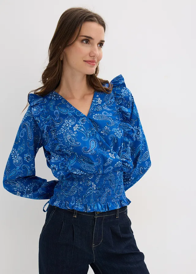 Blouse met volants, gesmokt • arctisch blauw paisley • product-page.page-title-suffix