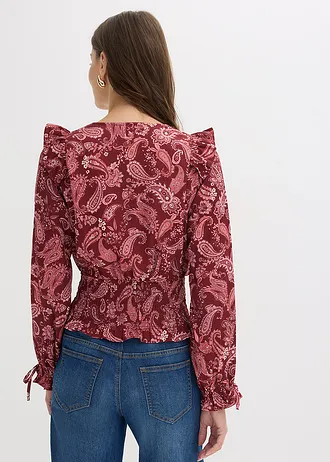 Blouse à volants et smocks • rouge rubis paisley • Boutique bonprix