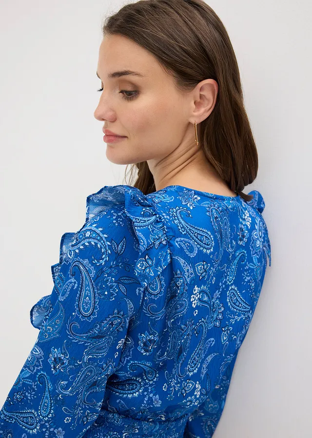 Blouse met volants, gesmokt • arctisch blauw paisley • product-page.page-title-suffix