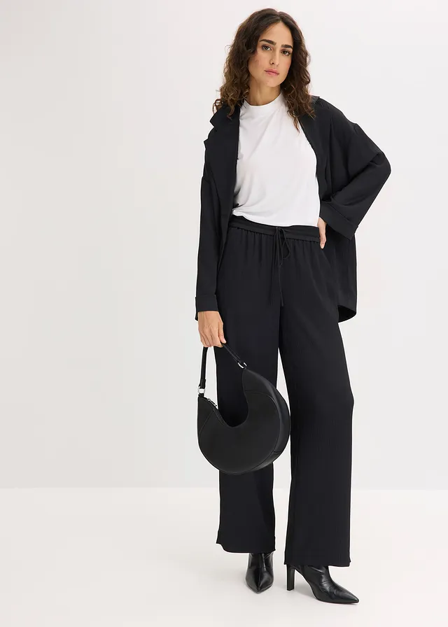 Wijde broek met comfortband zilverkleurig gerhodineerd