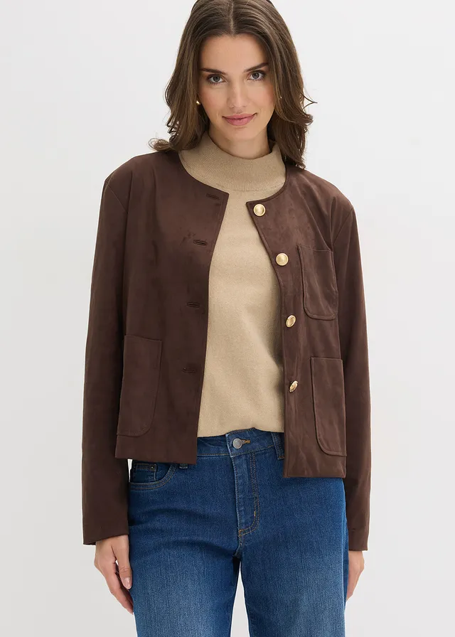 Imitatiesuède jas, Kleur: donkerbruin