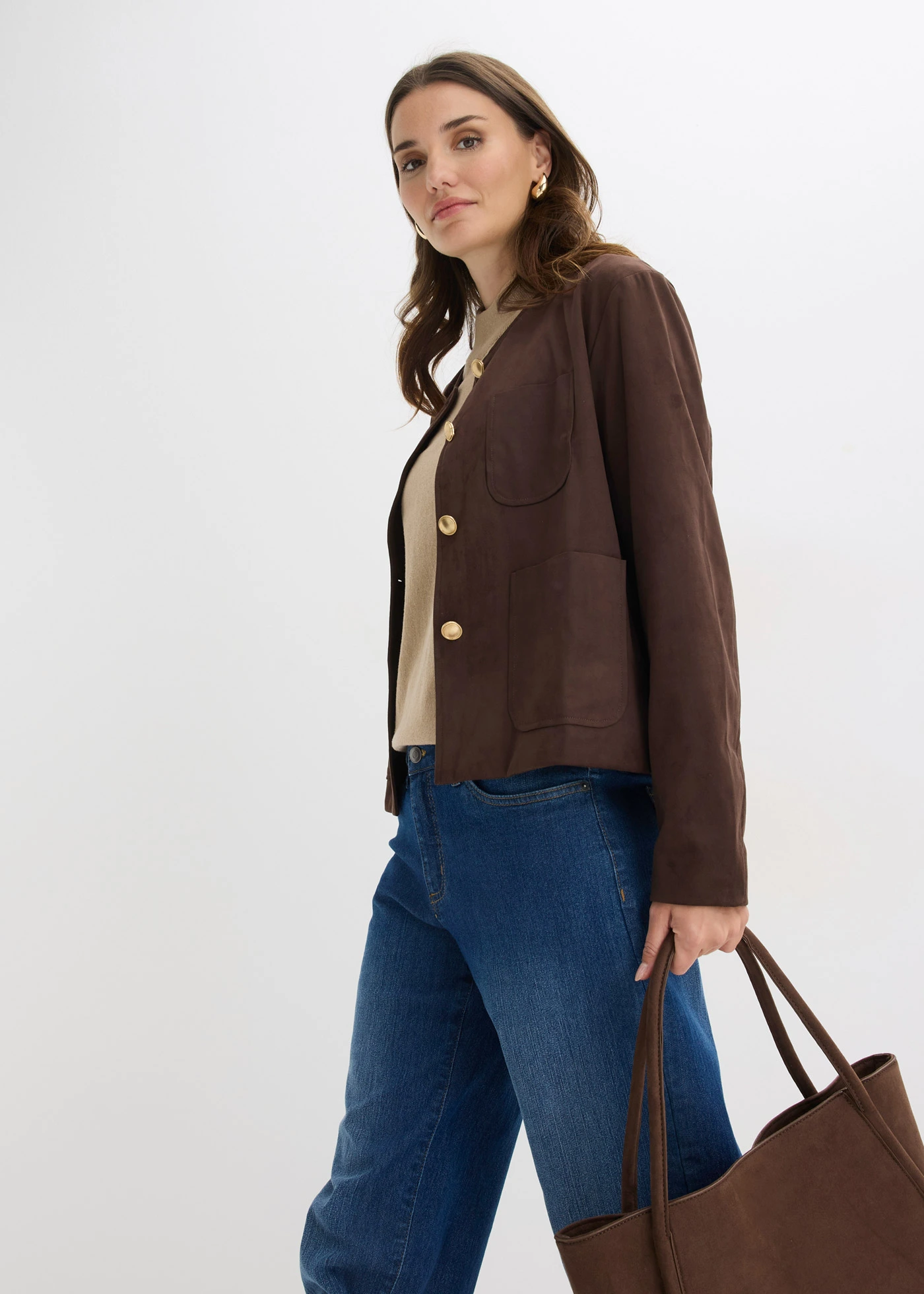 Imitatiesuède jas • donkerbruin • bonprix online shop