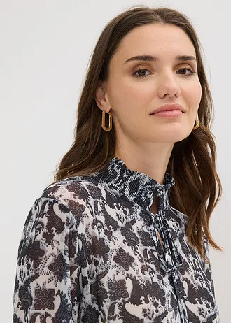 Bluză cu mâneci lungi din mesh fin • negru-ecru paisley • magazin bonprix