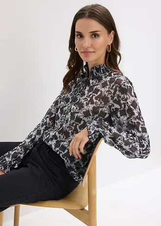 Overhemdblouse van fijn mesh • zwart-wolwit paisley • bonprix online shop