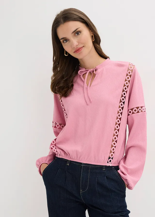 Longsleeve van gestructureerde crêpe • rookorchidee • product-page.page-title-suffix