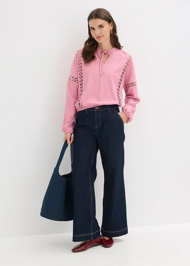 T-shirt manches longues en crêpe texturé, Couleur: orchidée fumé