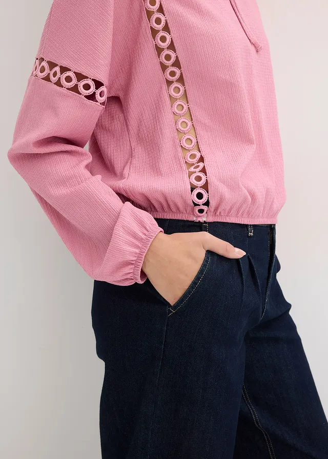 Longsleeve van gestructureerde crêpe • rookorchidee • product-page.page-title-suffix