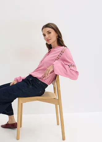 Bluză cu mâneci lungi din crep texturat • violet-orhidee fumuriu • magazin bonprix