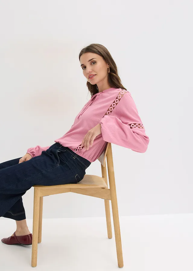 Longsleeve van gestructureerde crêpe • rookorchidee • product-page.page-title-suffix