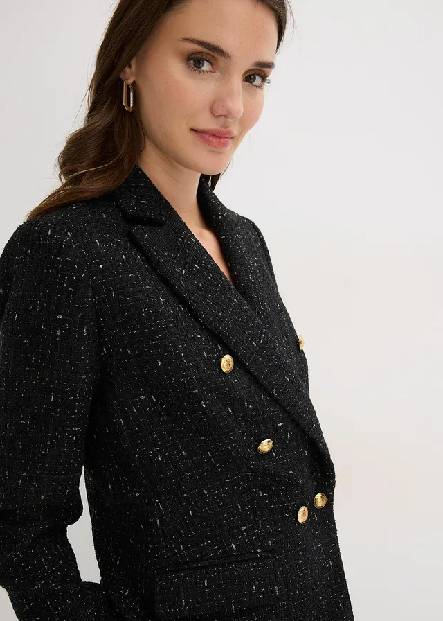 Bouclé blazer met dubbele knoopsluiting • zwart • product-page.page-title-suffix