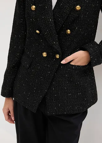 Blazer en maille bouclette à boutonnage double • noir • Boutique bonprix