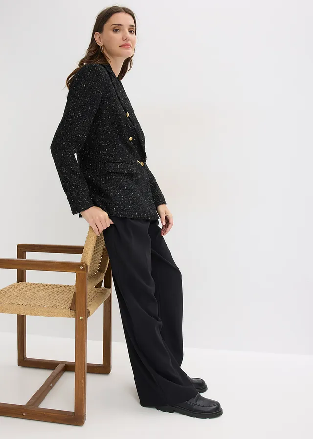 Bouclé blazer met dubbele knoopsluiting • zwart • product-page.page-title-suffix