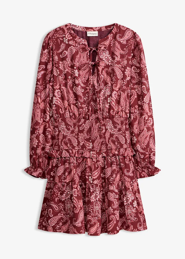 Robe courte en crêpe texturé • rouge rubis paisley • Boutique bonprix