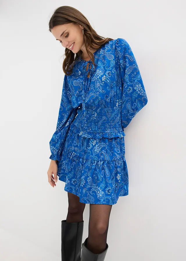 Mini jurk van gestructureerde crêpe • arctisch blauw paisley • product-page.page-title-suffix