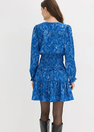 Sukienka mini ze strukturowanej krepy • niebieski arktyczny ze wzorem paisley • sklep bonprix