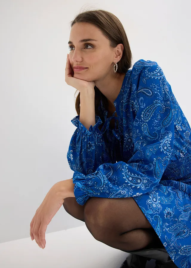 Mini jurk van gestructureerde crêpe • arctisch blauw paisley • product-page.page-title-suffix