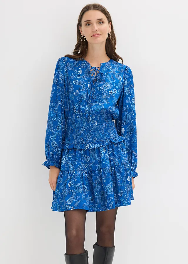 Mini jurk van gestructureerde crêpe • arctisch blauw paisley • product-page.page-title-suffix