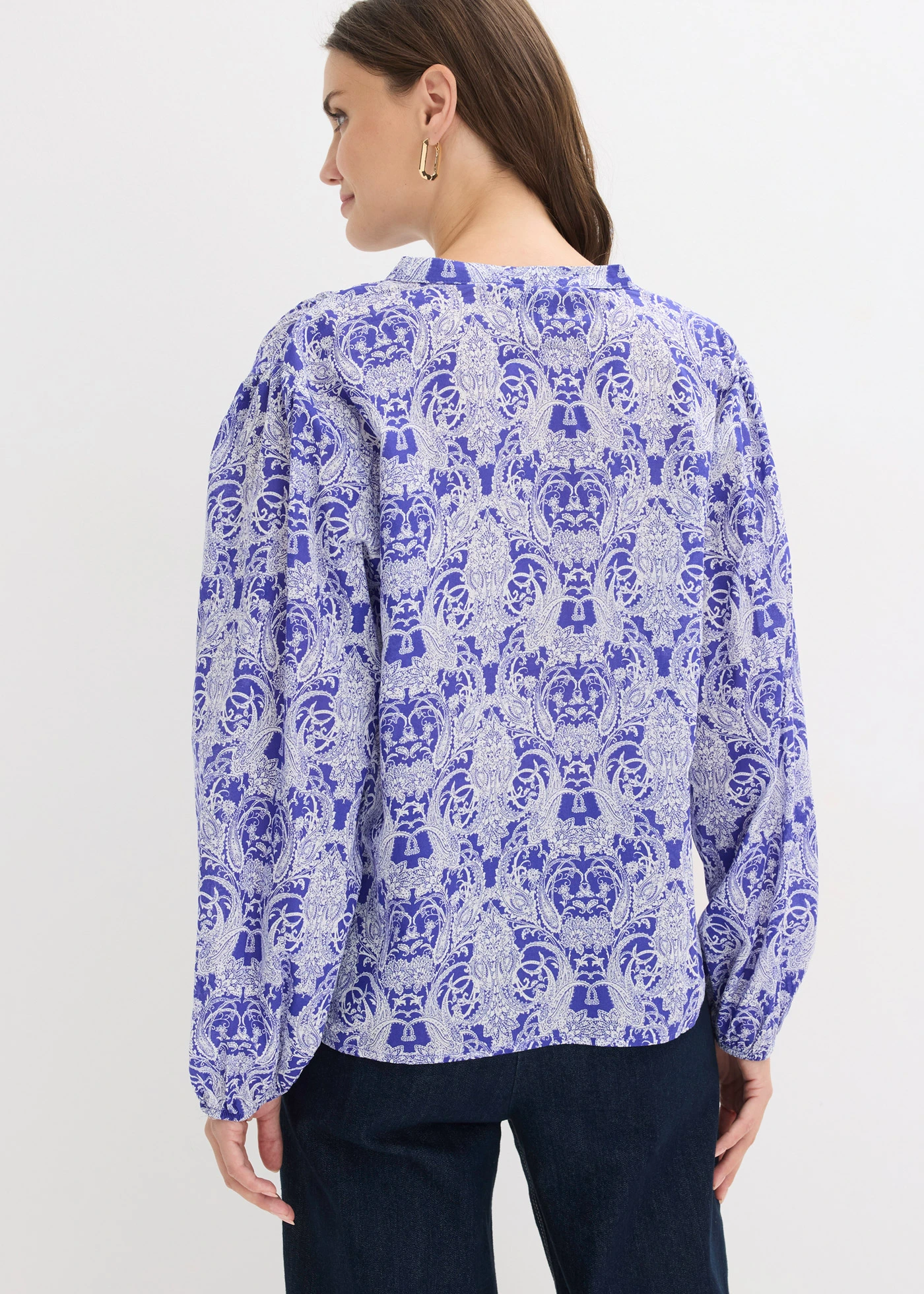 Blouse van puur katoen • arctisch blauw-wolwit gedessineerd • bonprix online shop