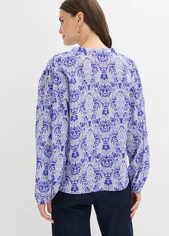 Blouse van puur katoen • arctisch blauw-wolwit gedessineerd • bonprix online shop