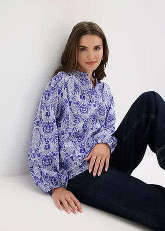 Bluză din bumbac 100% • albastru arctic-ecru cu imprimeu • magazin bonprix