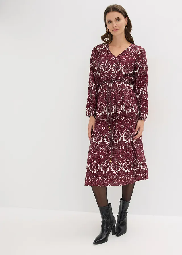 Robe midi en matière douce • rouge rubis imprimé • product-page.page-title-suffix