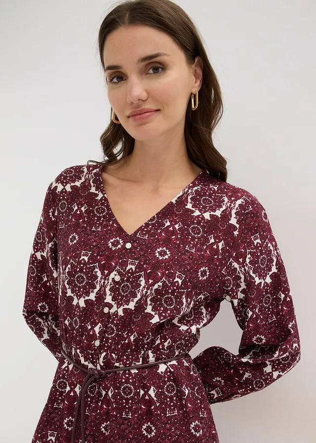 Robe midi en matière douce • rouge rubis imprimé • product-page.page-title-suffix