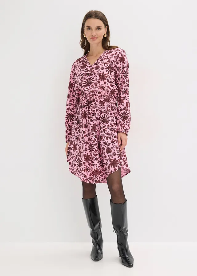 Robe midi en viscose fluide, Couleur: orchidée fumé floral