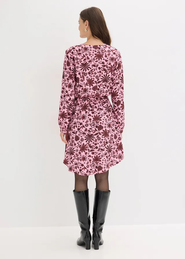 Robe midi en viscose fluide, Couleur: orchidée fumé floral