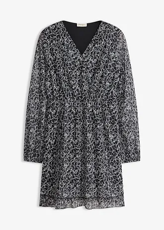 Jersey jurk van fijn mesh • zwart met luitpaardprint • bonprix online shop