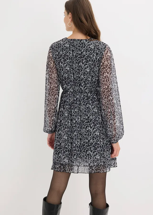 Jersey jurk van fijn mesh • zwart met luitpaardprint • product-page.page-title-suffix