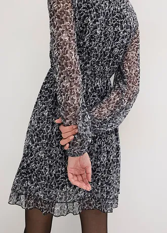 Rochie din jerse din mesh fin • negru-imprimeu leo • magazin bonprix