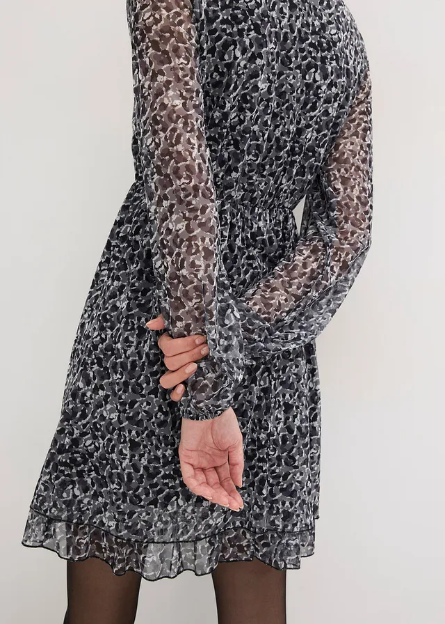 Jersey jurk van fijn mesh • zwart met luitpaardprint • product-page.page-title-suffix