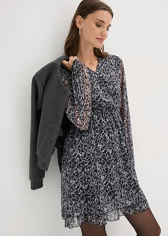 Rochie din jerse din mesh fin • negru-imprimeu leo • magazin bonprix