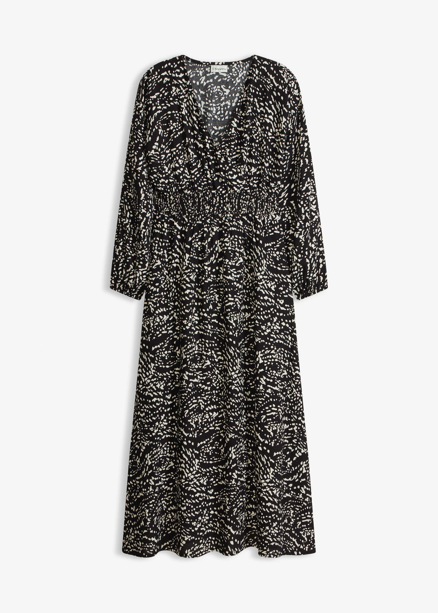 Robe longue 100% viscose • noir-blanc imprimé • Boutique bonprix