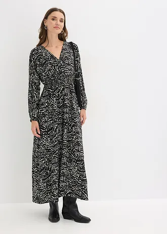 Maxi jurk van viscose, Kleur: zwart/wit gedessineerd