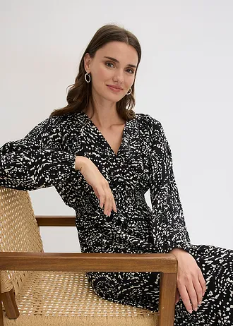 Robe longue 100% viscose • noir-blanc imprimé • Boutique bonprix