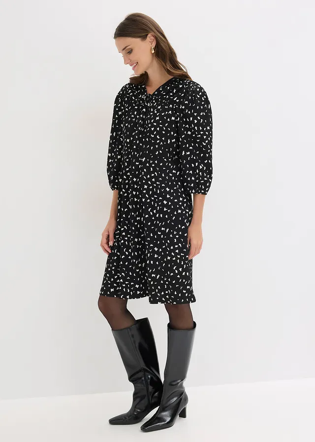 Jersey jurk in A-lijn • zwart grafische print • product-page.page-title-suffix