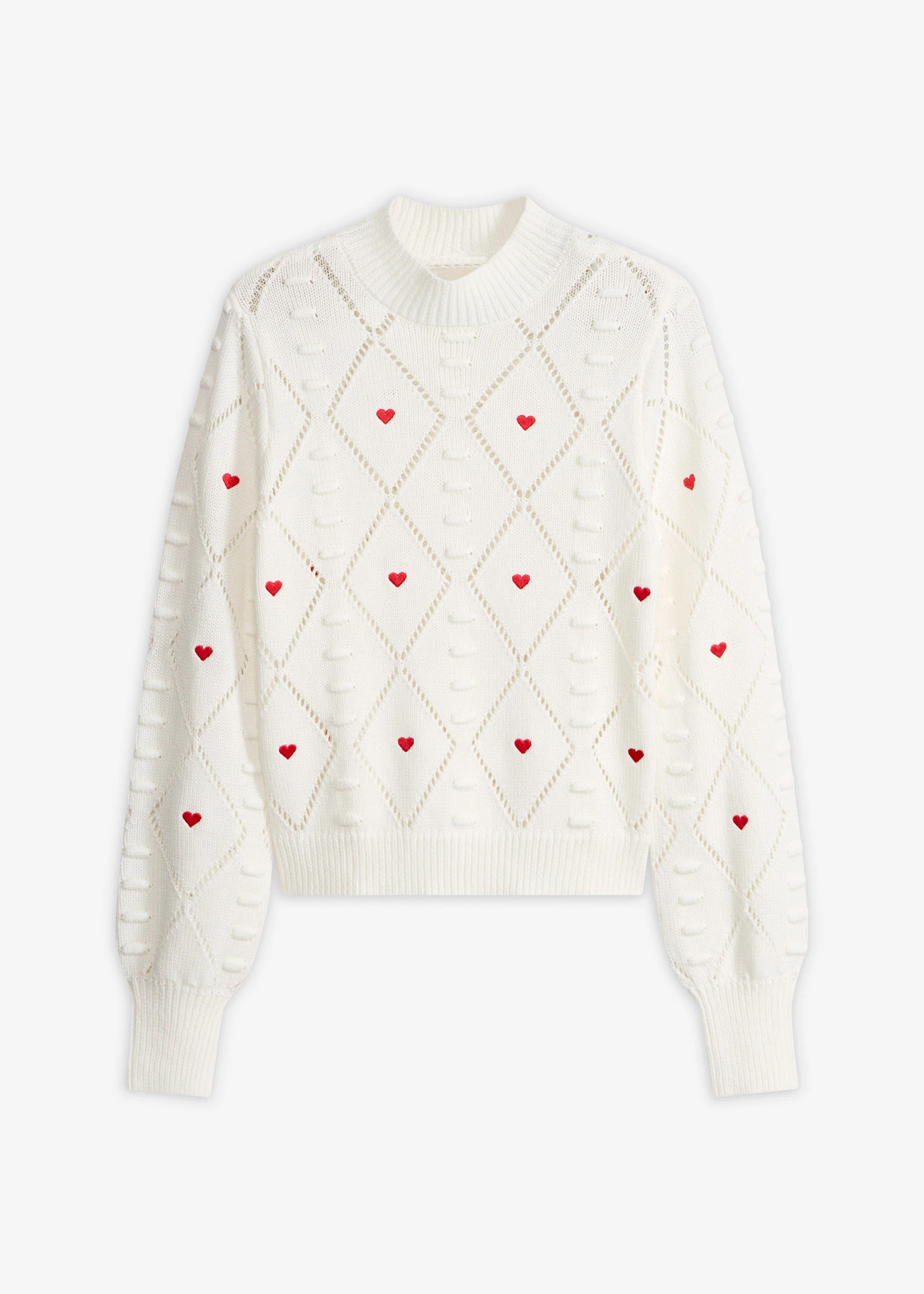 Ajour trui in een katoenmix • wolwit-rood • bonprix online shop